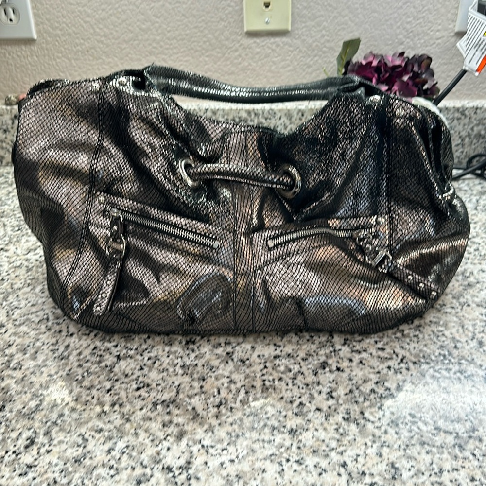 ❌SOLD❌ B Makowsky metallic pewter snake skin shoulder bag